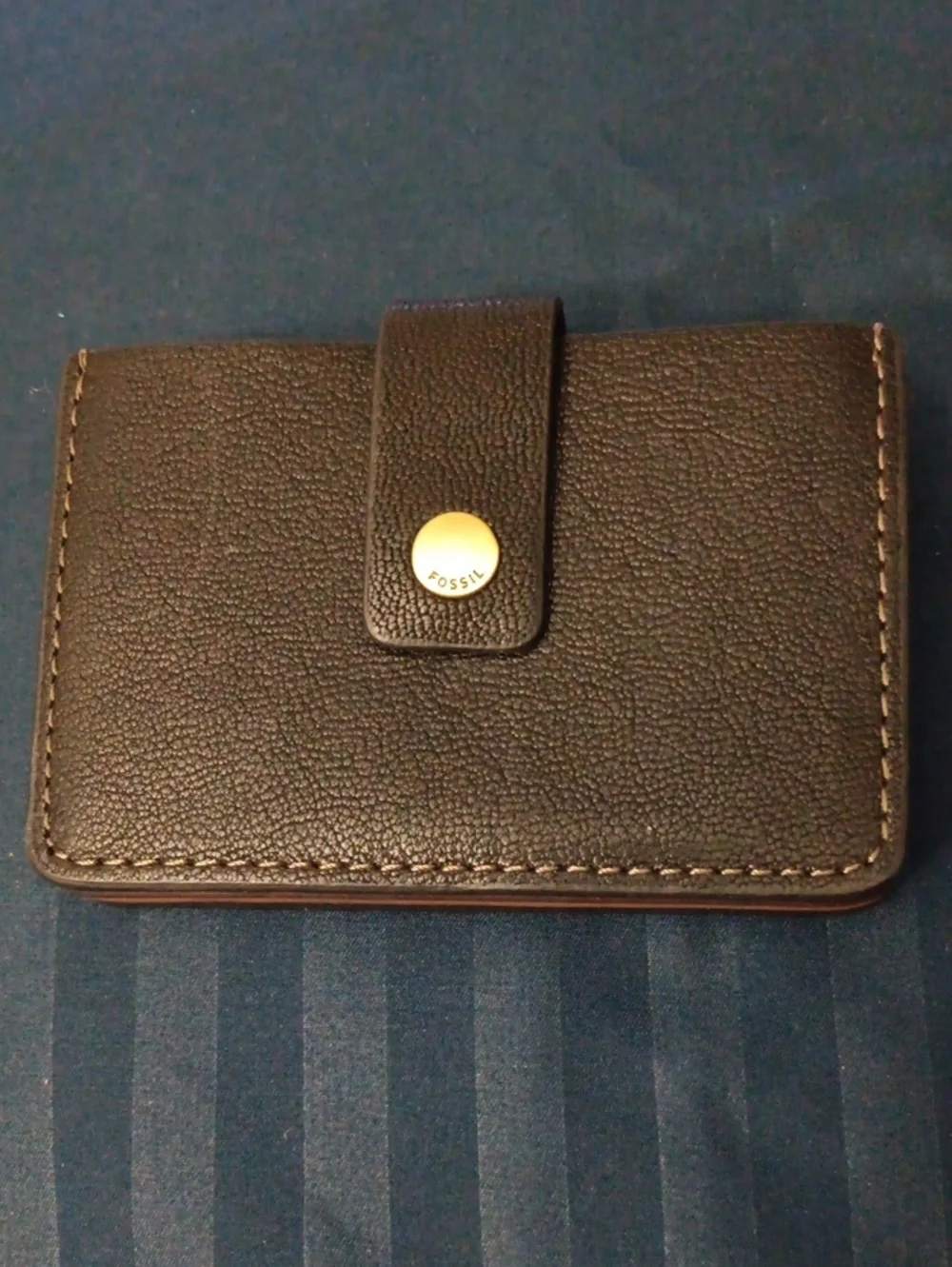 Fossil Dark Brown Leather Card Holder with Gold Snap